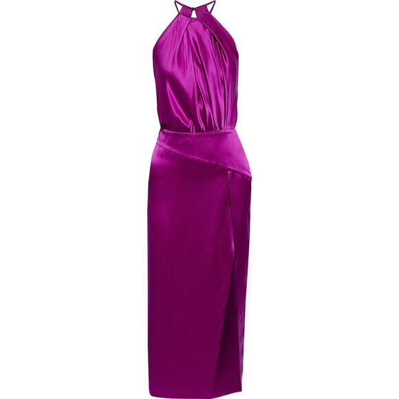 Michelle Mason Purple Open-Back Pleated Silk-Charmeuse Midi Dress Size XXS